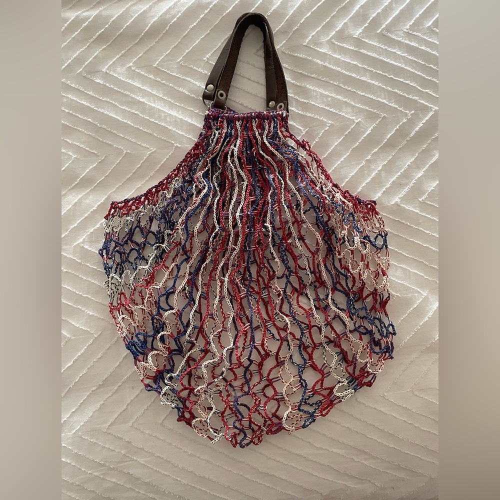 Stylish Red, Blue, and White Mesh Tote Bag